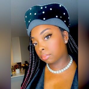 Mr. John Classic Vintage 70s Tall Pearl and Jeweled Black and Grey Wool Hat